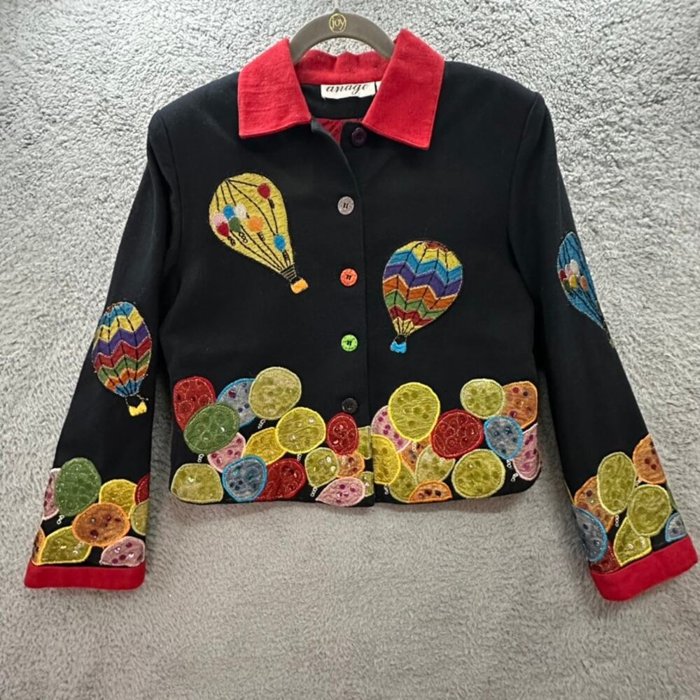 Vintage‎ Anage Women's Small Jacket Hot Air Balloon Design Embroidered Sequins